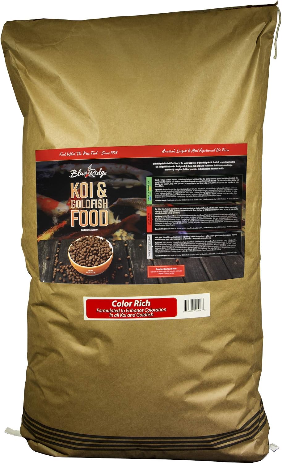 Blue Ridge Fish Food [50lb], Color Rich Formula 3/16" Floating Pellet, Koi and Goldfish