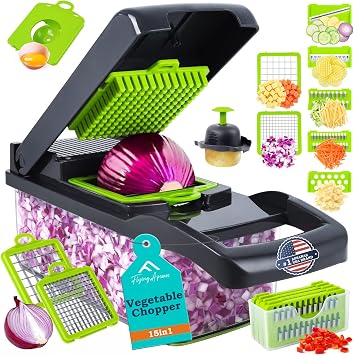APSARAS USA Pro 15 in1 Vegetable Chopper, Food Chopper with Container, Veggie Cutter & Spiralizer for Onion Salad, Slicer&SpiralizerHome Essential Gadget&Kitchen 1.5L