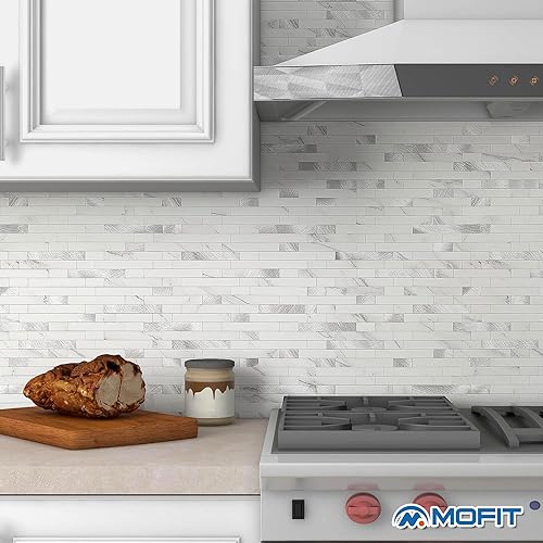 Miniatura 10 de MOFIT - Azulejo de ladrillo de piedra 3D para cocina, azulejos de pared autoadhesivos para despegar y pegar, azulejos lineales de mármol, paneles de