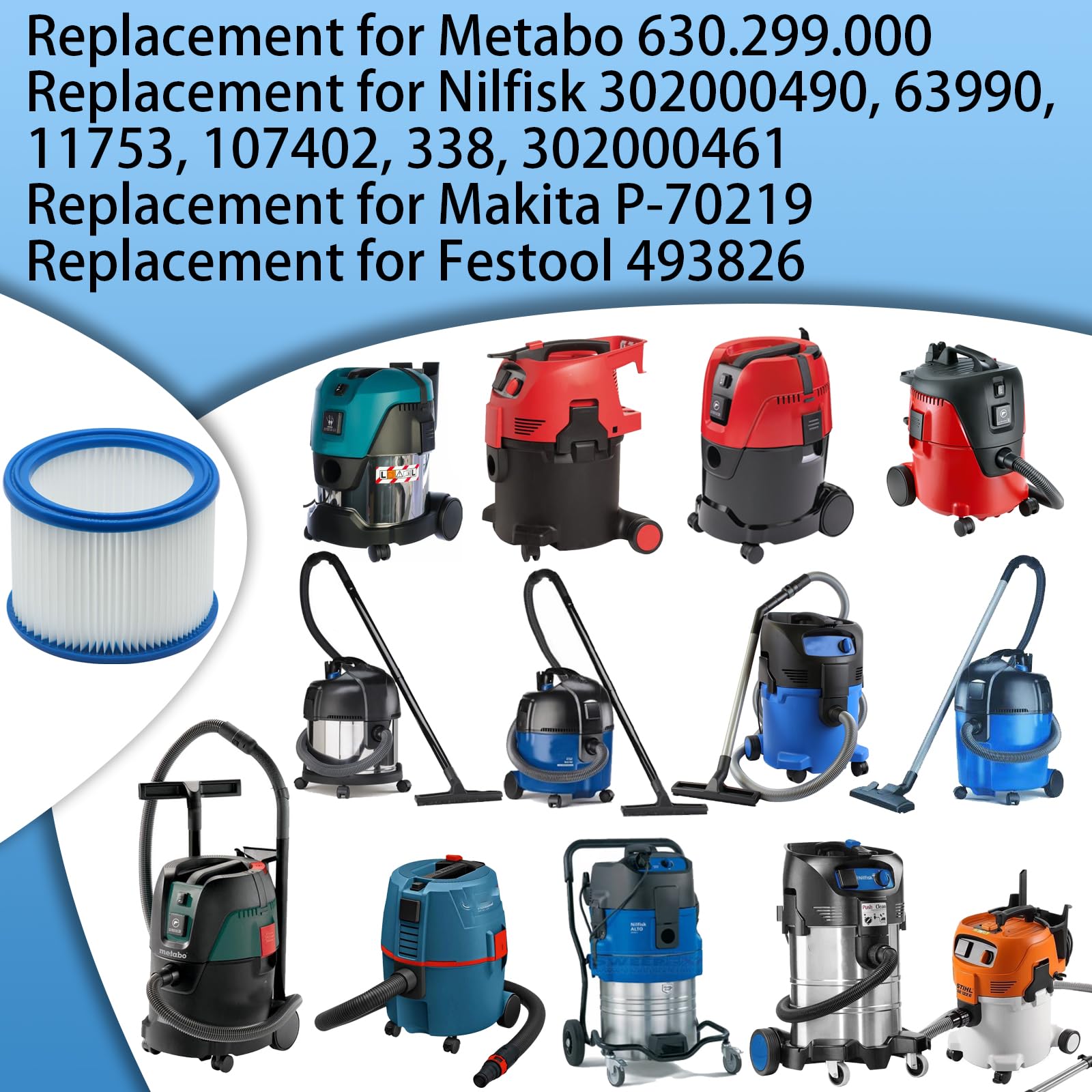 MisterVac Compatibile Con Cartuccia Filtro Filtro Di Ricambio Wap Alto Nilfisk SQ 450-11 - Foto 5