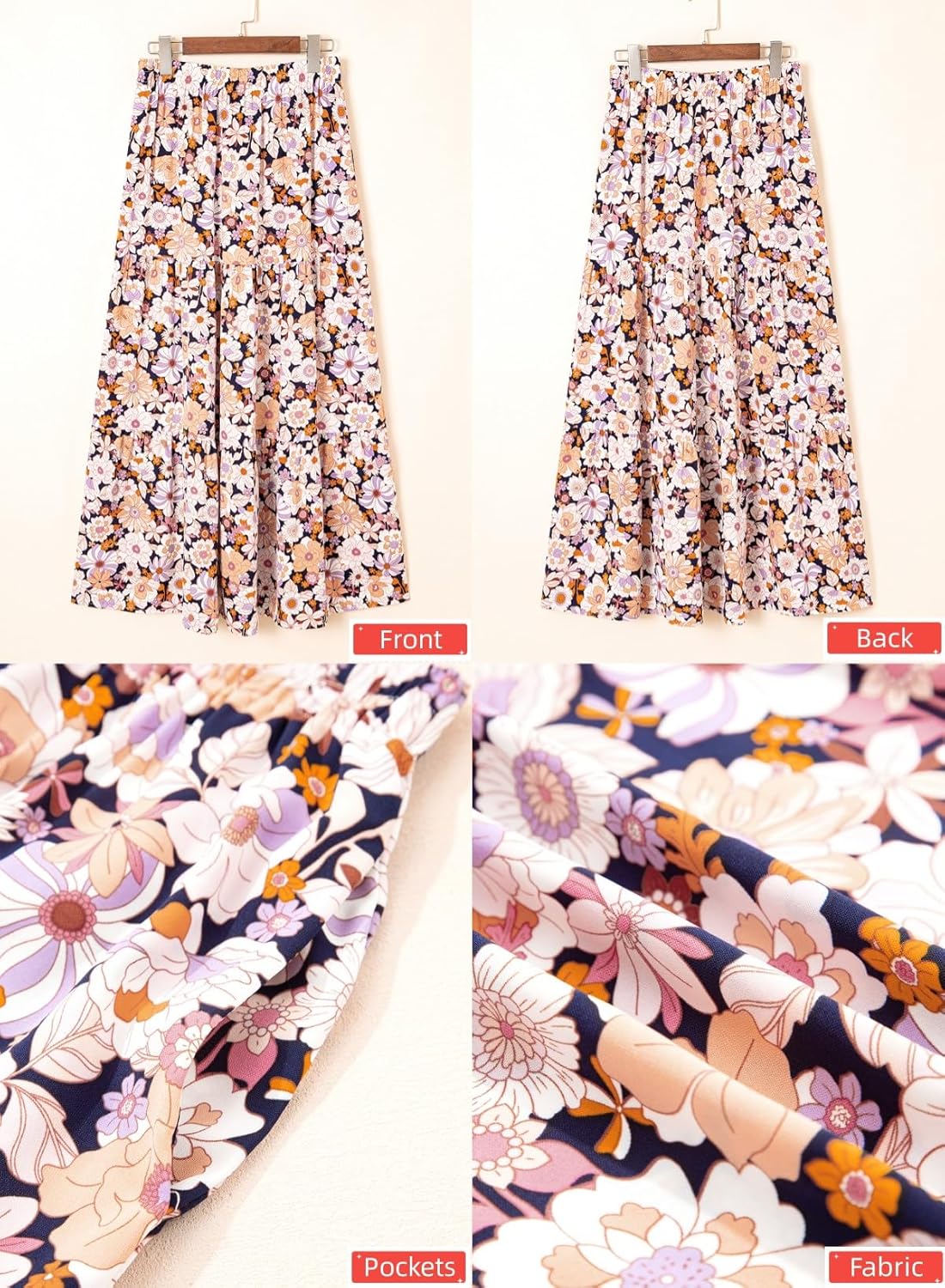 Happy Sailed Summer Skirts for Women Floral Print High Waist Flowy Split A Line Boho Maxi Skirt with Pockets - Image 6