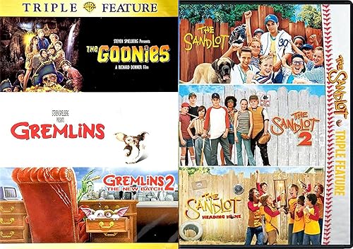 Sandlot DVD Kids 6 Movies Goonies Gremlins pt 1 & 2 Family Baseball Triple Feature Sandlot pt 123 film bundle fun set