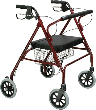 Drive Medical Bariatric Foldable Rollator Walker with Seat, Red