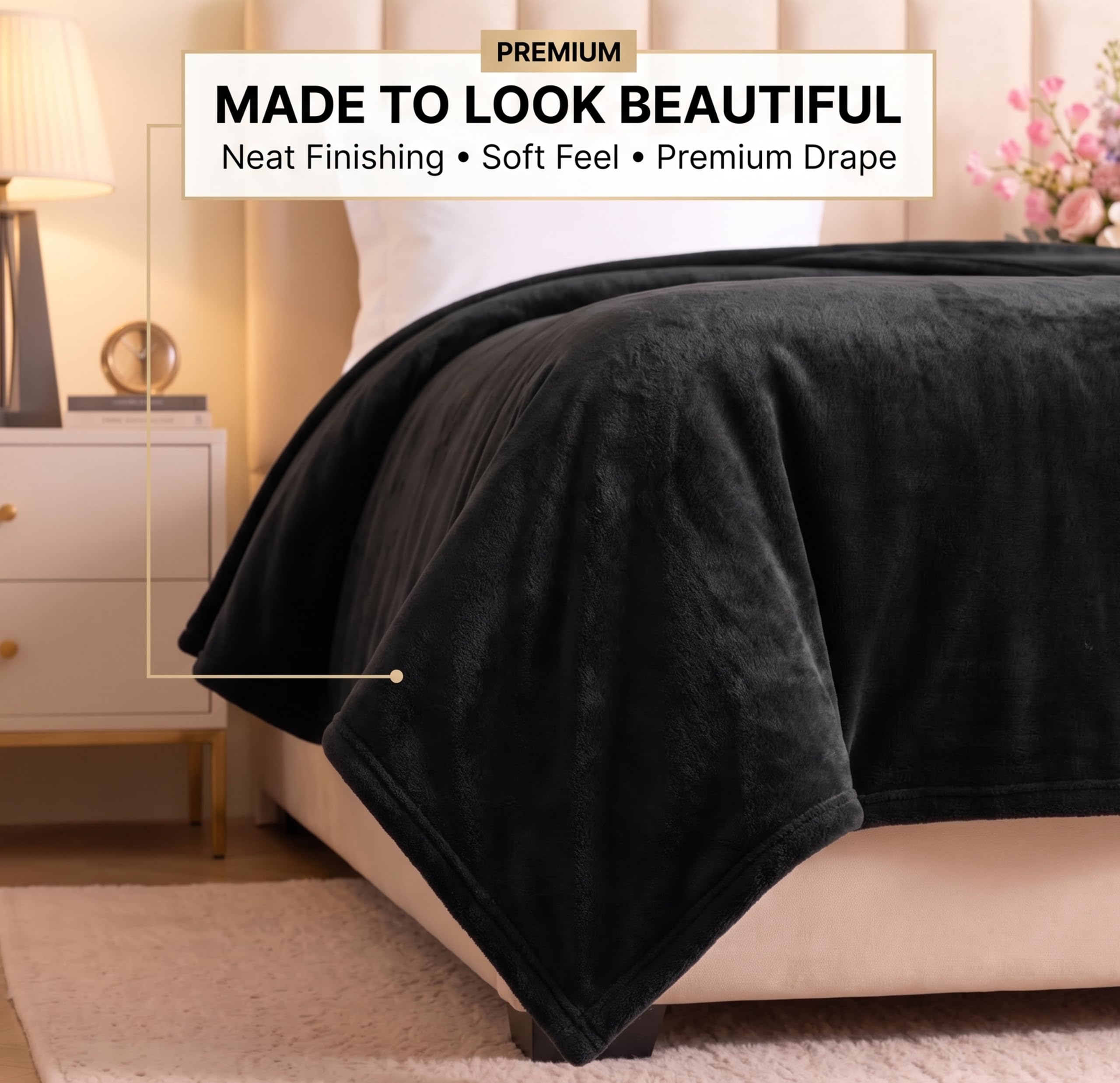 BSB HOME Premium Flannel Blanket - Ultra Soft Black -3