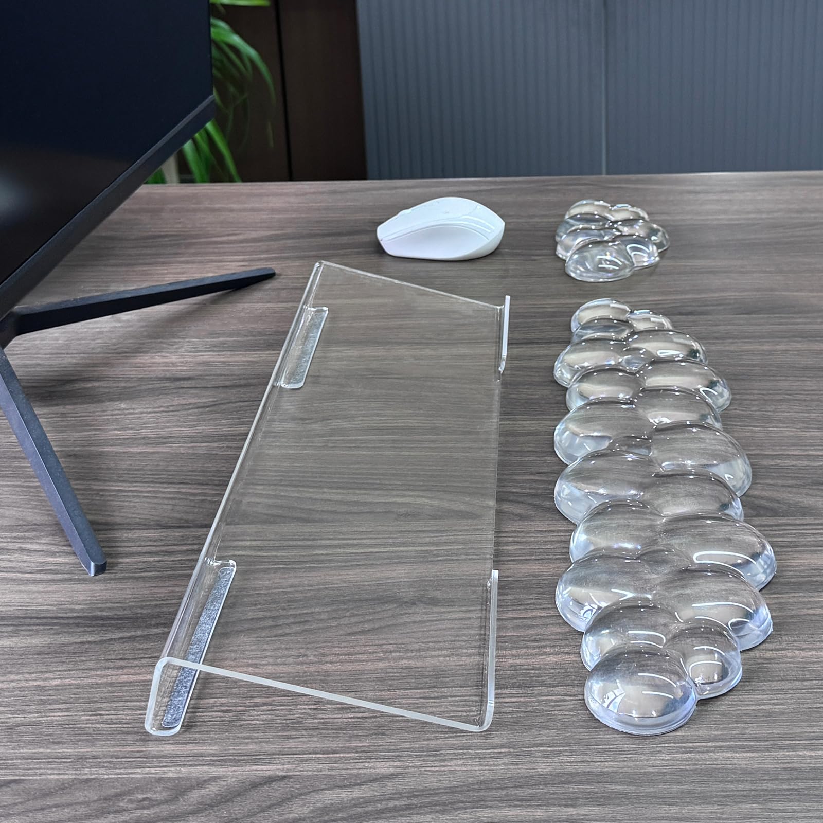 Supporto per tastiera in acrilico trasparente con gel Cloud tastiera e poggiapolsi per mouse, set 3 in 1 inclinabile ergonomico, allevia la digitazione dolorosa, per ufficio/computer/laptop/gaming