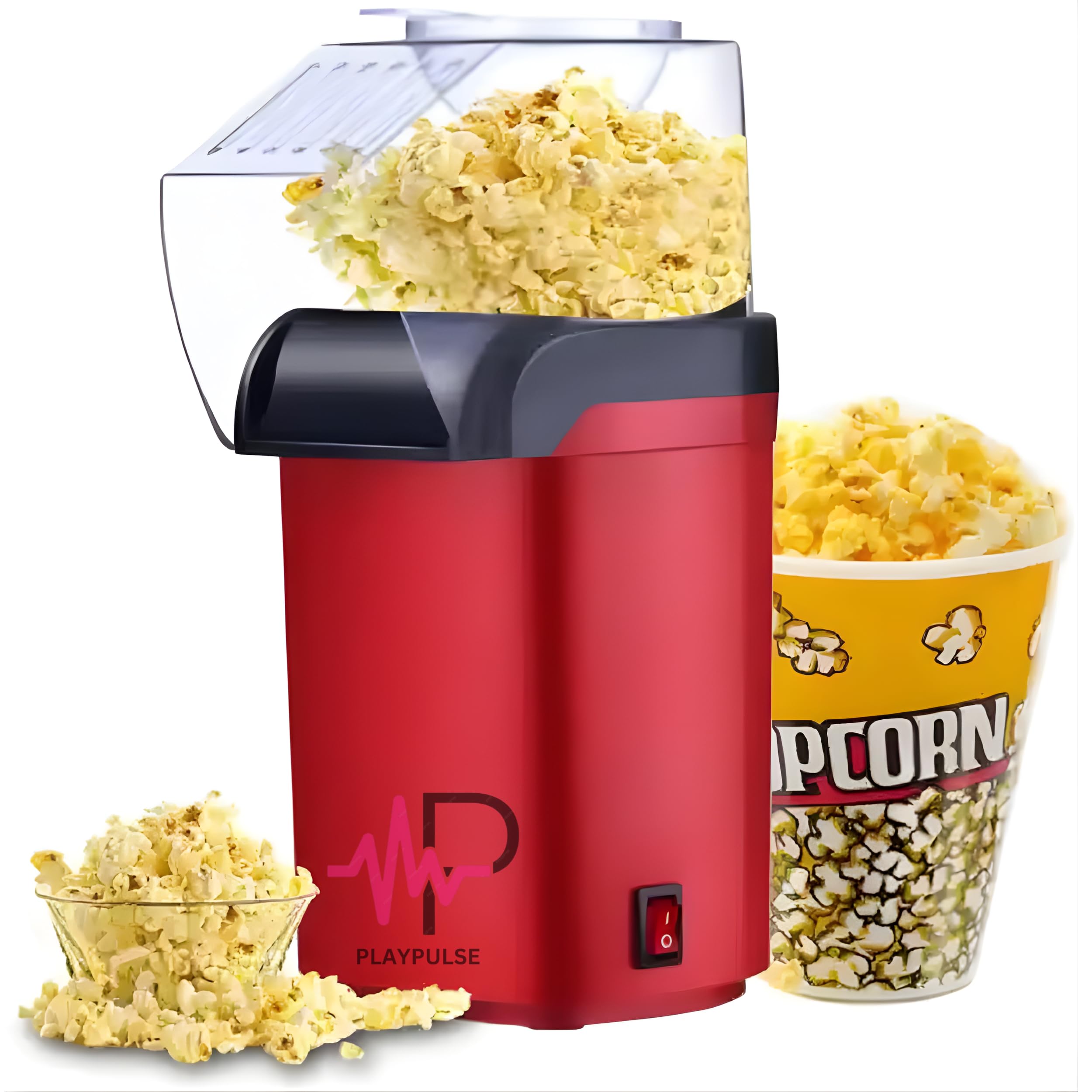 Playpulse (𝟏𝟎 𝐘𝐄𝐀𝐑 𝐖𝐀𝐑𝐑𝐀𝐍𝐓𝐘) Electric Popcorn Popper 1200W – Oil-Free Hot Air Machine for Healthy Homemade Snacks, Kids & Adults, Ideal for Movie Nights, Kitchen, Party Entertainment-Red-image-45