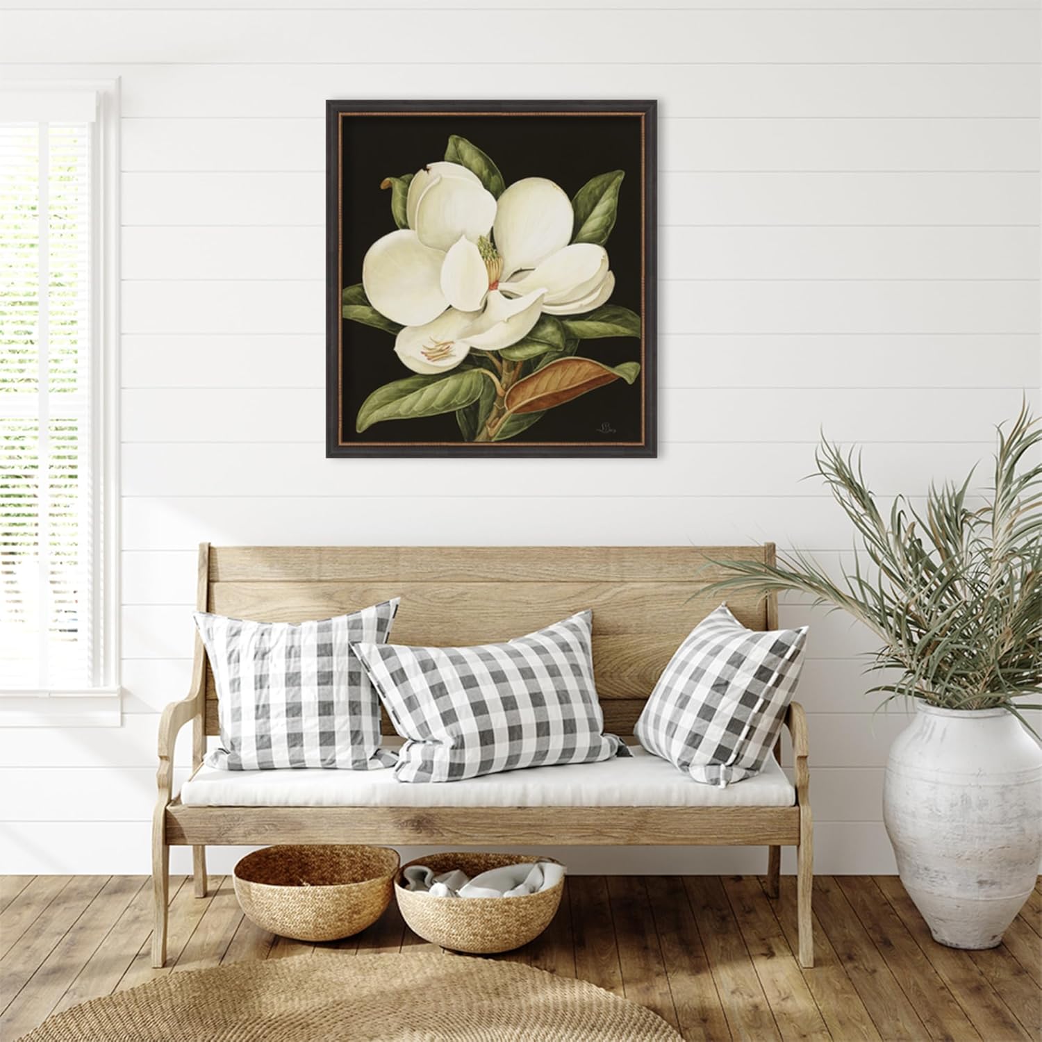 Amanti Art Framed Wall Art Print 35x32 Magnolia Grandiflora 2003 by Jenny Barron, Flowers Wall Art, Traditional Decor, Large Poster Painting Artwork for Living Room, Bedroom, Bathroom, Kitchen,