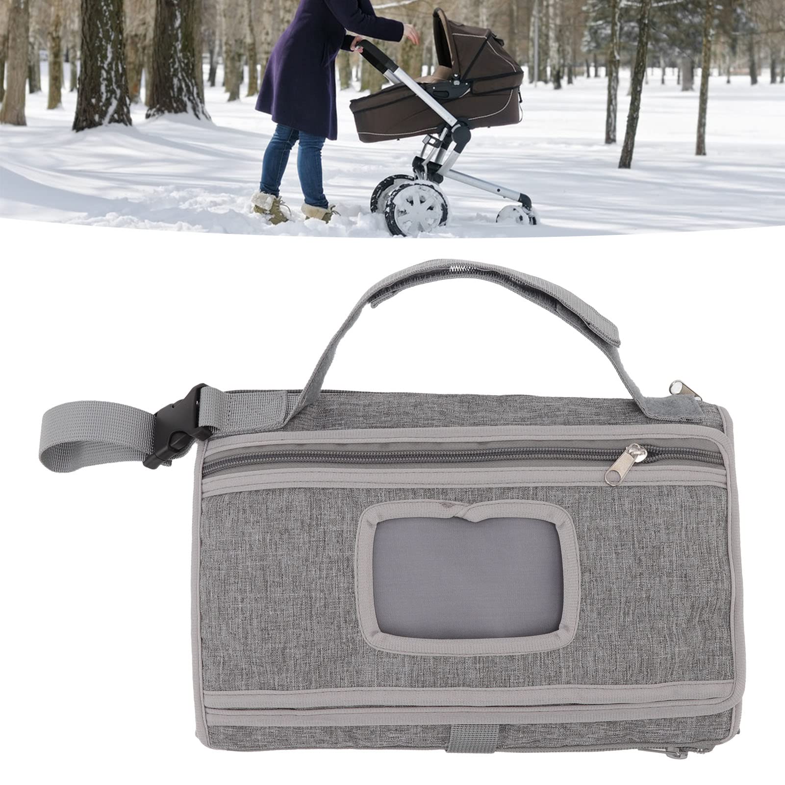 Matelas à Langer Portable pour bébé, Matelas à Langer Pliable de Voyage avec poignée Amovible pour Sorties Poussette, Utilisation en Voiture, matériau Non tissé 236 g (Gray)