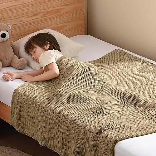 Guohaoi Manta de punto con peso (beige, 50 x 60 pulgadas, 5 libras), manta refrescante para decoración del hogar para personas que duermen