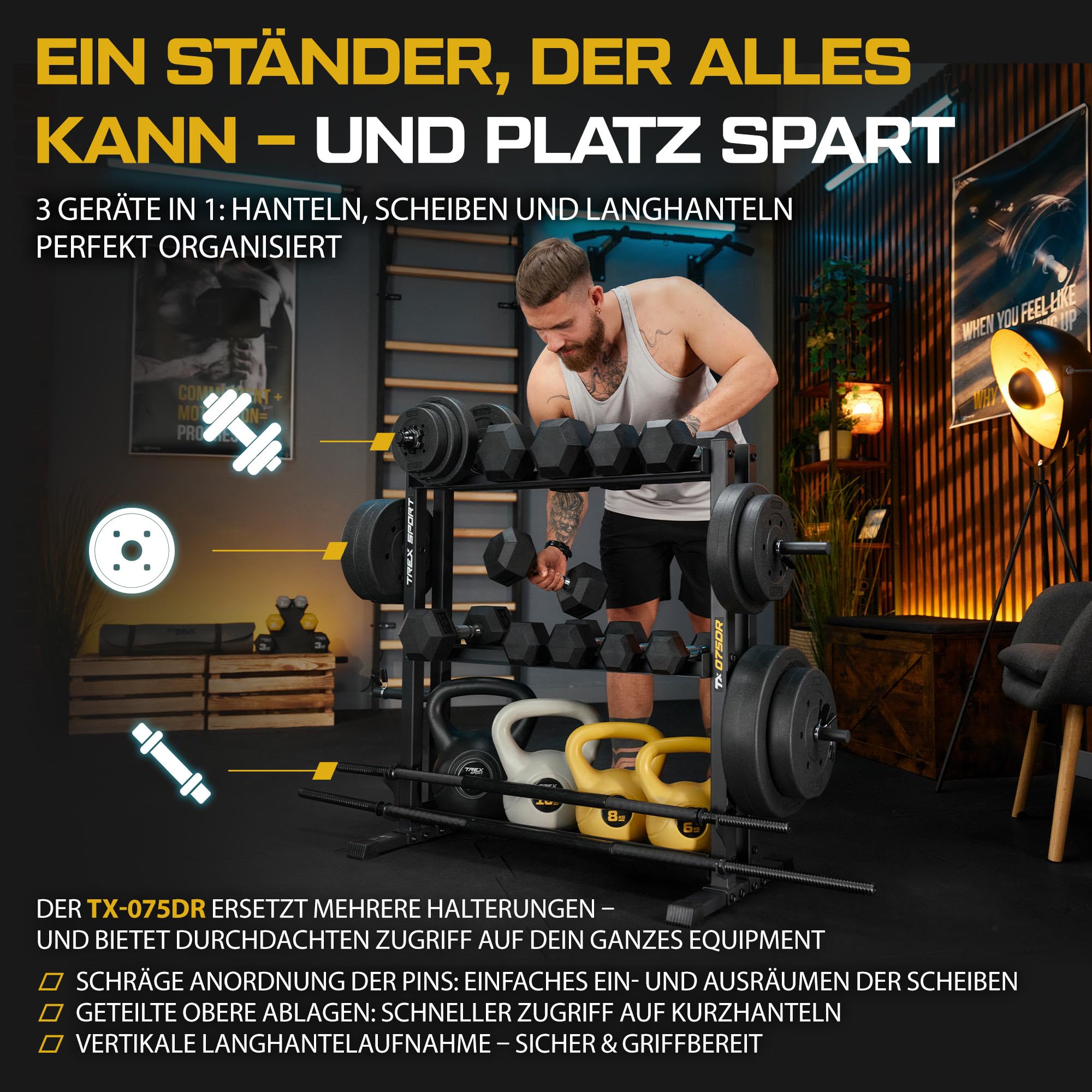 TREX SPORT Hantelablage Gewichteständer für Home Gym bis 690 kg TX-075DR | Stahl Hantelständer für Hantelscheiben, Hantelstangen, Kurzhanteln, Trainingszubehör, stabil, rutschfest
