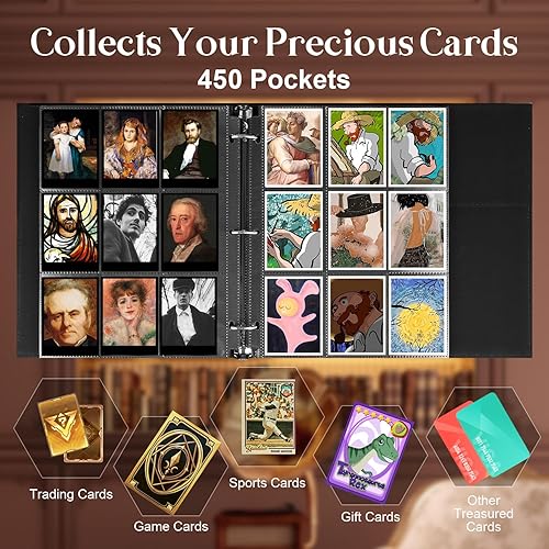 Miniatura 3 de WOT I - Carpeta de lujo para tarjetas coleccionables de 450 bolsillos para tarjetas coleccionables, carpeta de cuero recargable de 3 anillos con