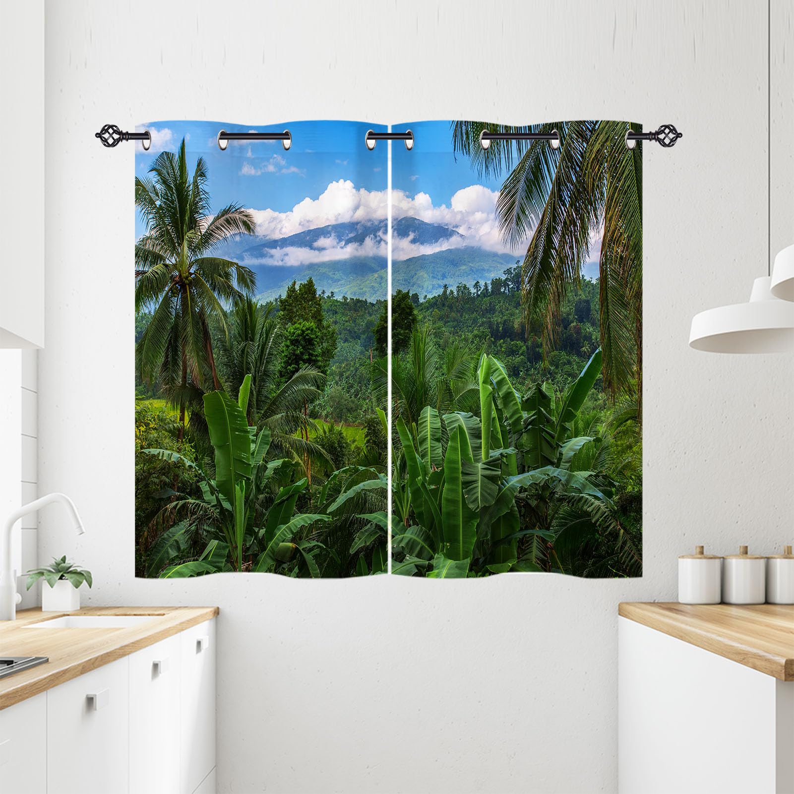 ANHOPE Rainforest Curtains Eyelet Ring Top Soft Thermal Insulated Blackout Curtains Nature Tropical Jungle Forest Print Pattern Decorative Window Drapes for Bedroom Living Room 28 x 54 Inch 2 Panels
