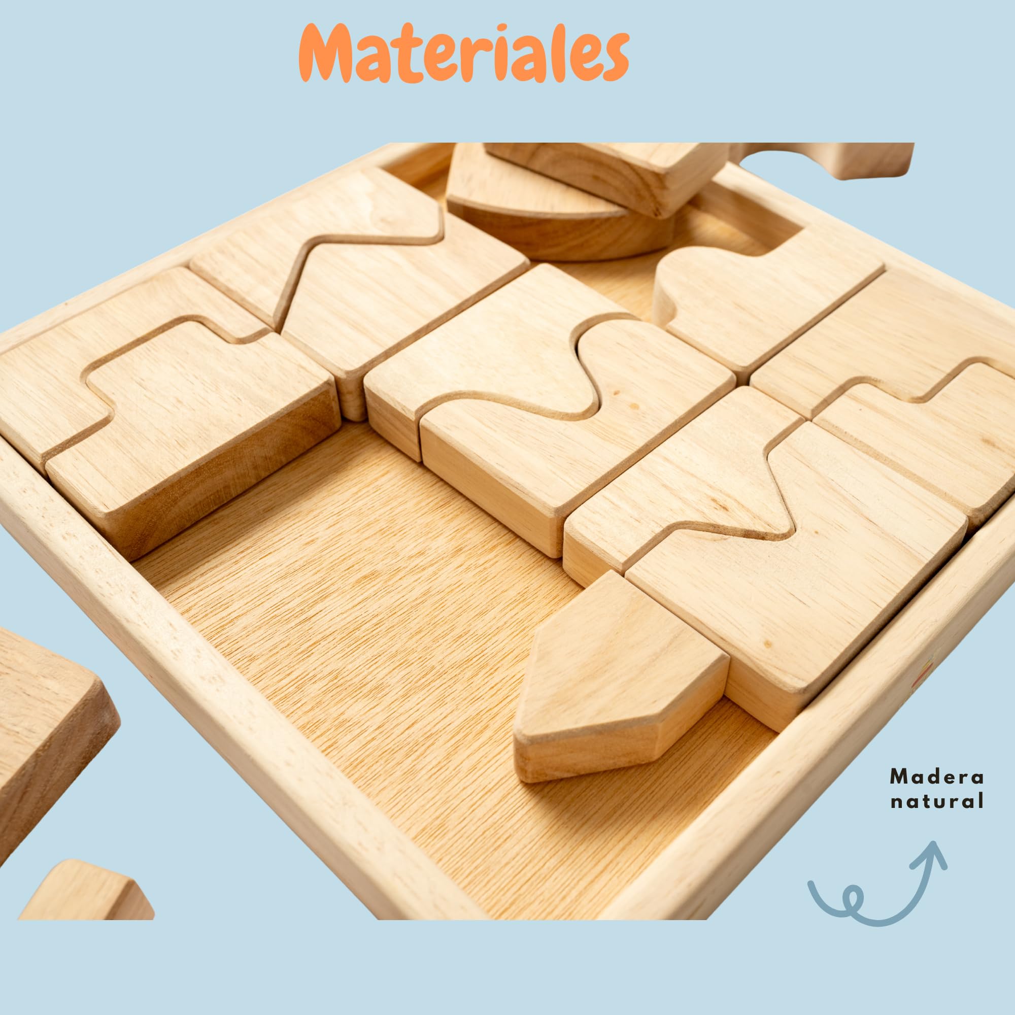 Puzzle a blocchi di legno, 18 pezzi, giocattolo educativo 3+ anni (neutro)