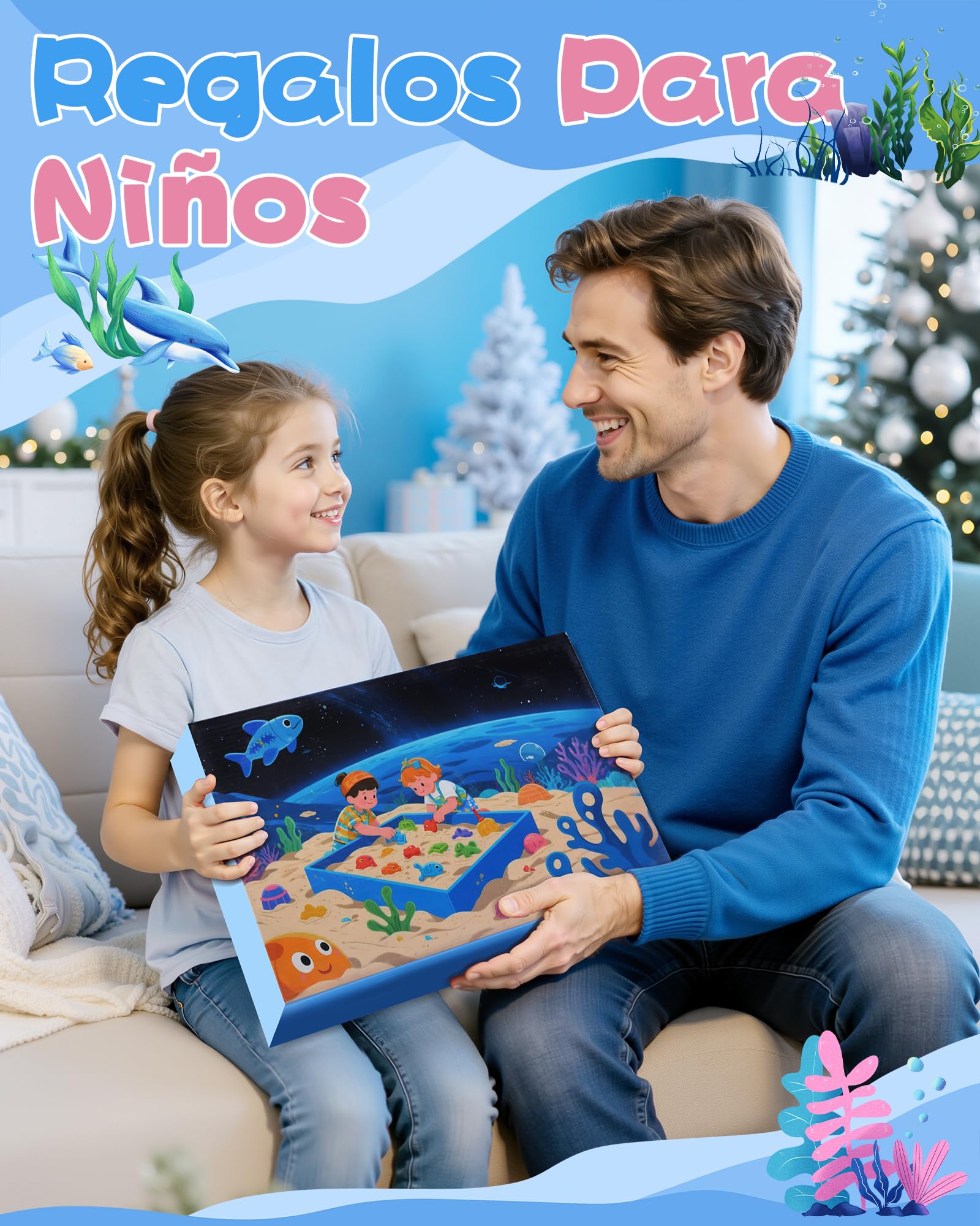 cycletour Arena Magica Set Ocean Series, Arena Mágica Set Incluye 1 kg de Magic Sand Azul, un Arenero y 47 Juguetes de Arena, Arena Magica Niños 3 Años a Partir de