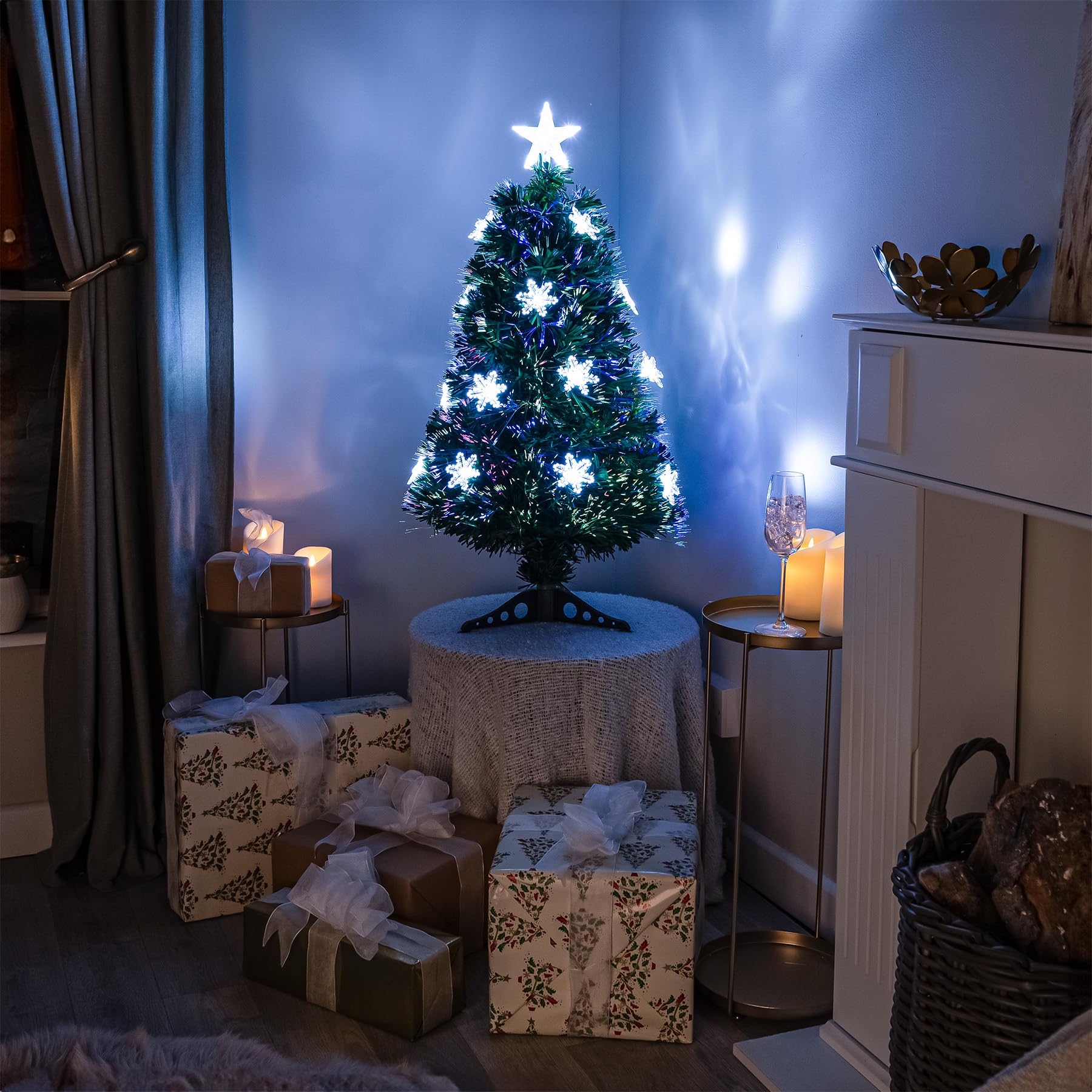 3ft Green Fibre Optic Christmas Tree with LED Snowflakes