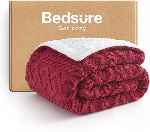 Miniatura 1 de Bedsure Manta Sherpa para sofá  Manta mullida suave y acogedora para cama, manta de forro polar gruesa y cálida para invierno, manta de otoño rojo,