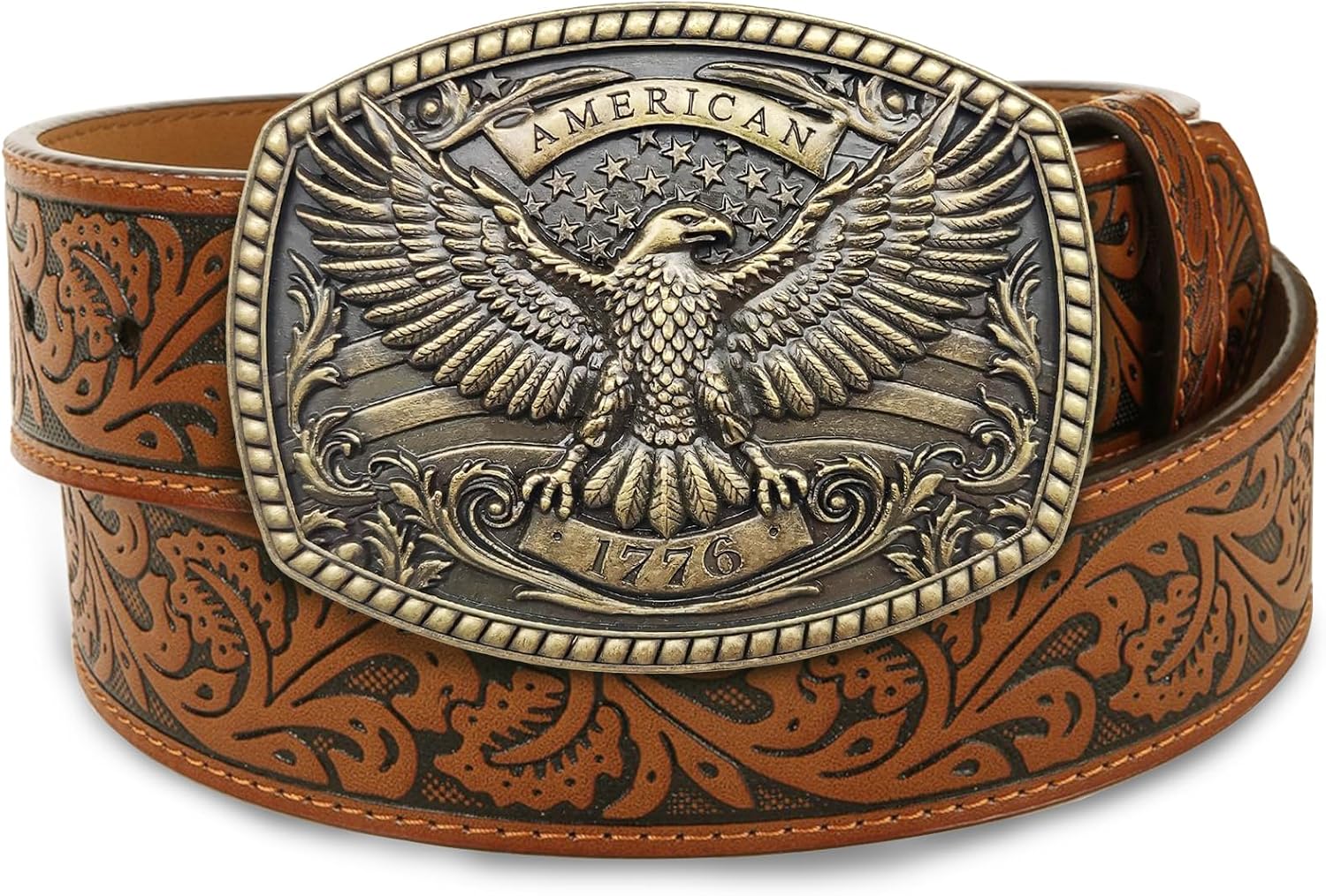 Western Belt for Belt Buckle - 1.5" Adjustable Leather Belts with Eagle Buckle Cowboy Belts for Men Women 34"-36"