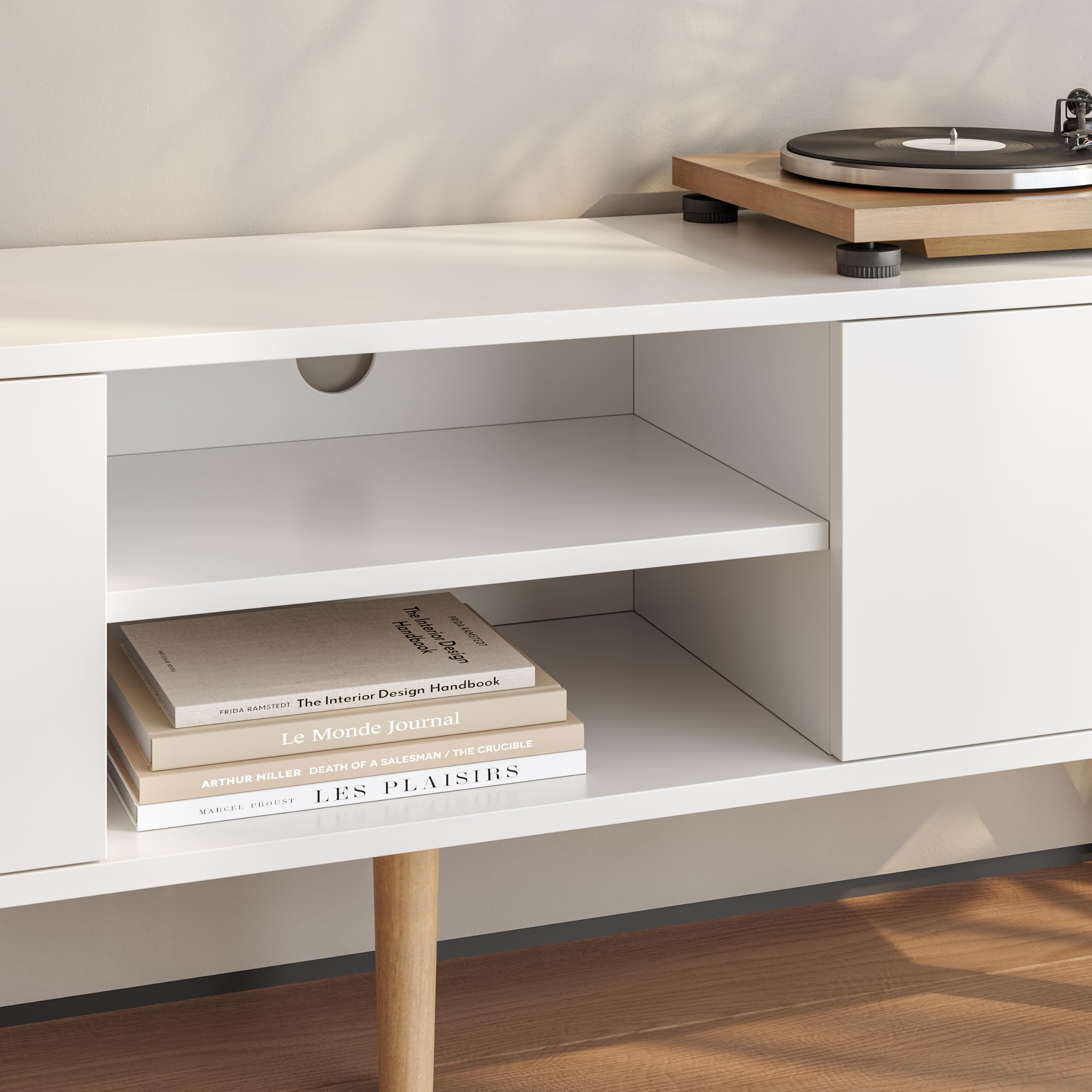 [en.casa] Fernsehtisch Eskilstuna mit Schranktüren und Ablagefächern Fernsehschrank TV Sideboard für Schlafzimmer, Wohnzimmer 120 x 29,5 x 46,5 cm Weiß