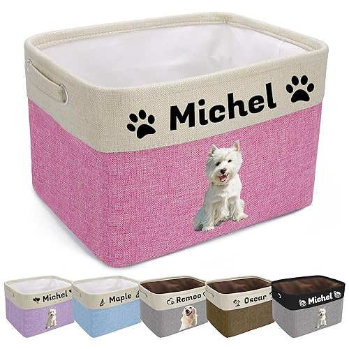 Zhamate Personalized Dog Toy Basket with Pet's Name, Custom Dog Toy Bin, Sturdy Foldable Collapsible Storage Box, Dog Toy Box with Handles for Dog