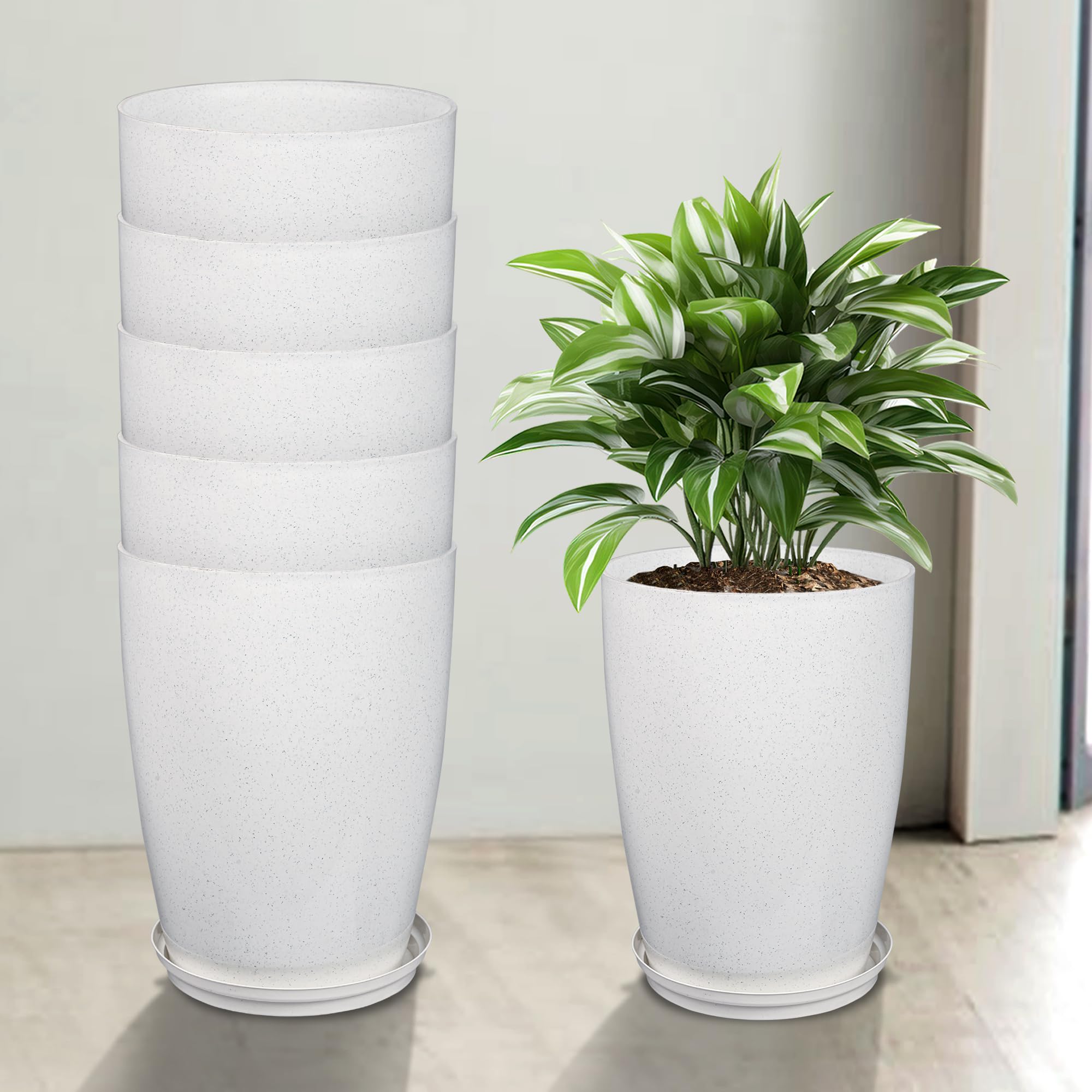 Heart Home Pack of 6 Flower Pot with Plate | 14 Inch Indoor-Outdoor Plants Stand | Flower Pot for Garden | Flower Pot for Home-Office | Flower Gamla for Balcony | Marble Tower | White (B0D4YLLV9D) Amazon Price History, Amazon Price Tracker