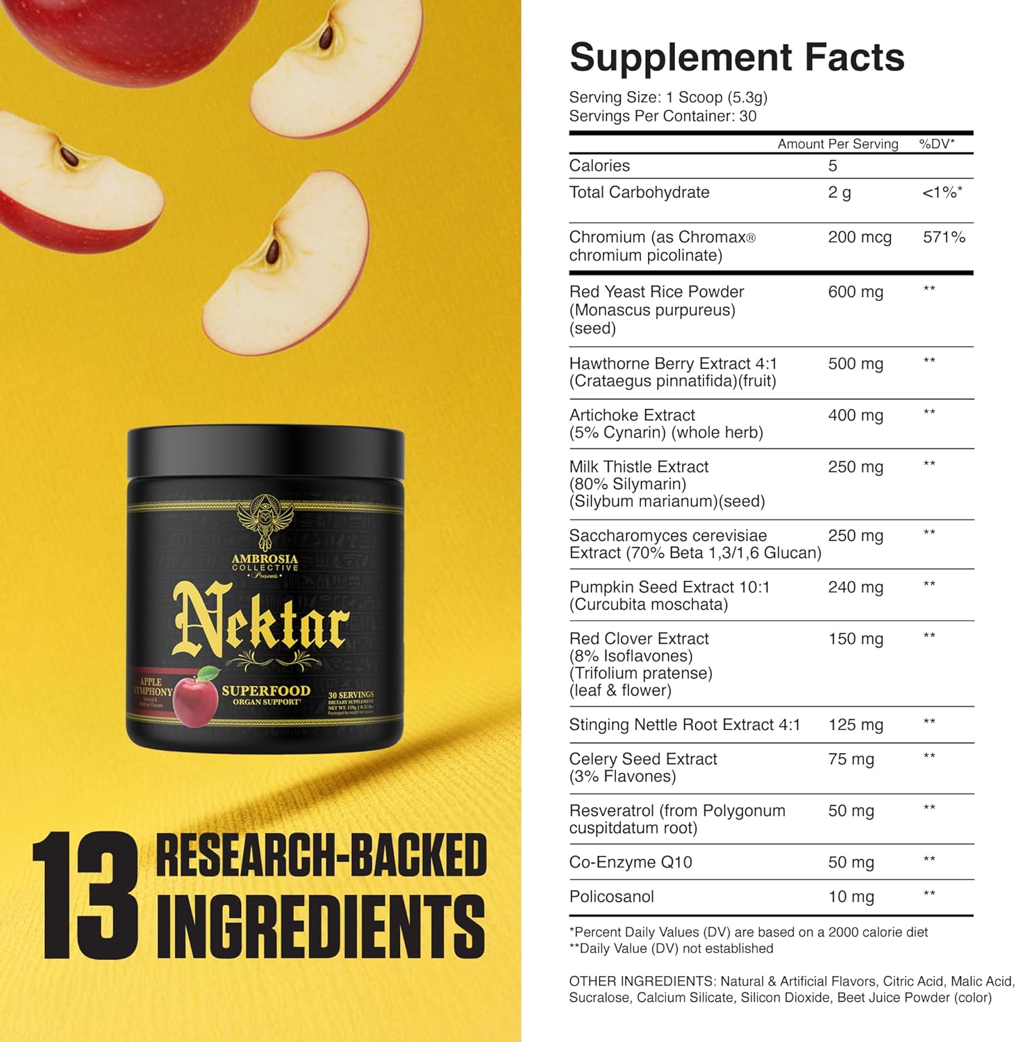 Ambrosia Nektar - Superfood Powder | Daily Organ Support Supplement | Greens Powder Alternative | 13 Superfoods for Energy, Digestion, Skin Health & Immune Support | 30 Servings | Apple Symphony - Image 4