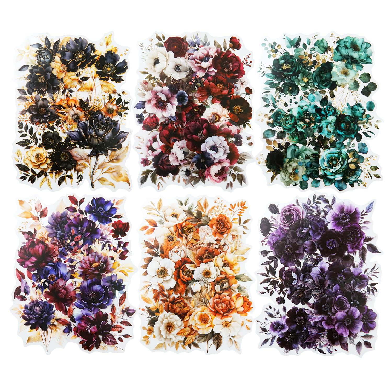 Calcomanías PET Blooming in The Dark Night, 120 calcomanías góticas florales oscuras para álbumes de recortes, diario, suministros de collage y manualidades