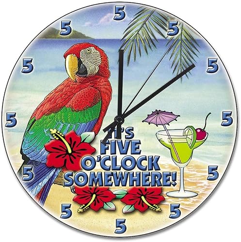 ArogGeld Reloj de pared de playa tropical en algún lugar, reloj de pared redondo de 15 pulgadas, funciona con pilas, silencioso, sin tictac, reloj