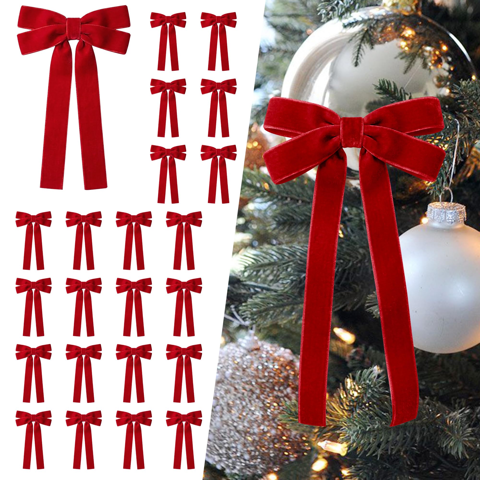 SIMISI RIBBON 24Pcs Christmas Velvet Ribbon Bows Decorations for Tree