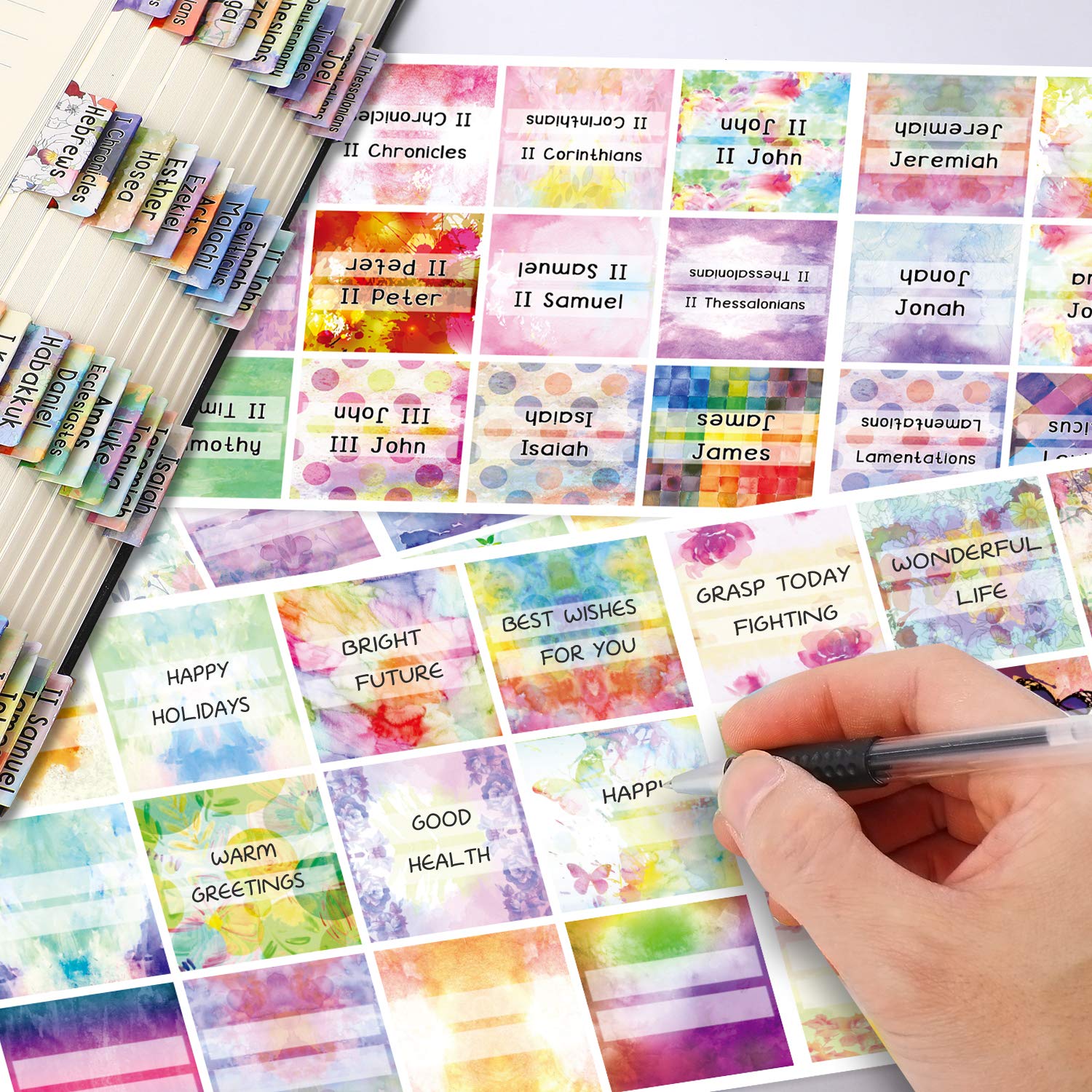 204 Pcs Bible Tab,132 Colorful Floral Tabs, Laminated,72 Blank Tabs