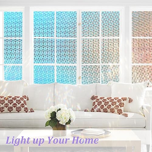 Miniatura 15 de Windimiley Película de privacidad para ventana, película de vidrieras con control de calor UV, esmerilado arco iris, película decorativa de baño