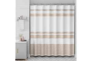 AmazerBath Neutral Tan and White Washable Striped Shower Curtain Set