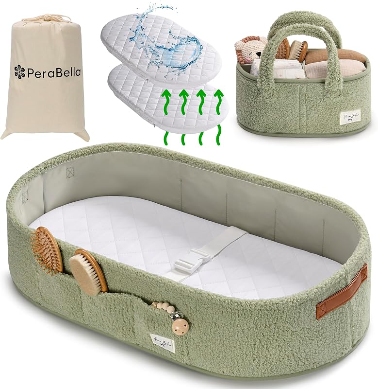 Cesta cambiadora de bebé para cómoda, cesta Moisés para recién nacido, cambiador de pañales portátil, decoración de mesa para cómoda, incluye organizador de pañales con asa, alfombrilla para moisés | Exterior de felpa