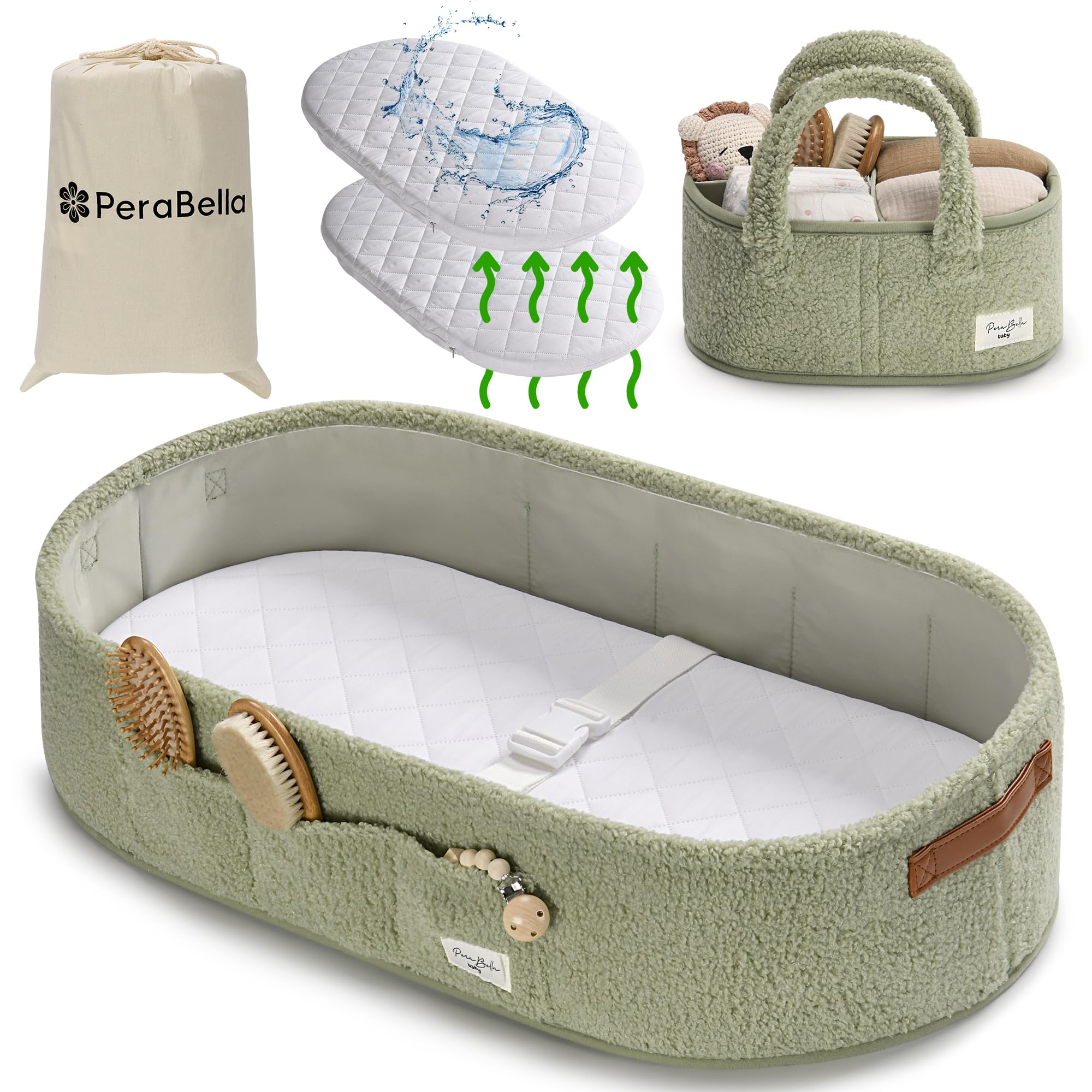 PeraBella Baby Changing Basket for Dresser Top, Baby Moses Basket for Newborn, Portable Diaper Changing Pad Table Topper for Dresser, Includes Diaper