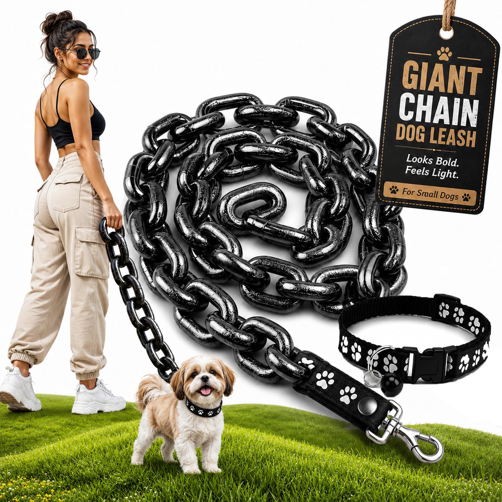Giant Chain Dog Leash | Lightweight Iron Fake Chain Leash for Small Dogs (1, 38.6in)
