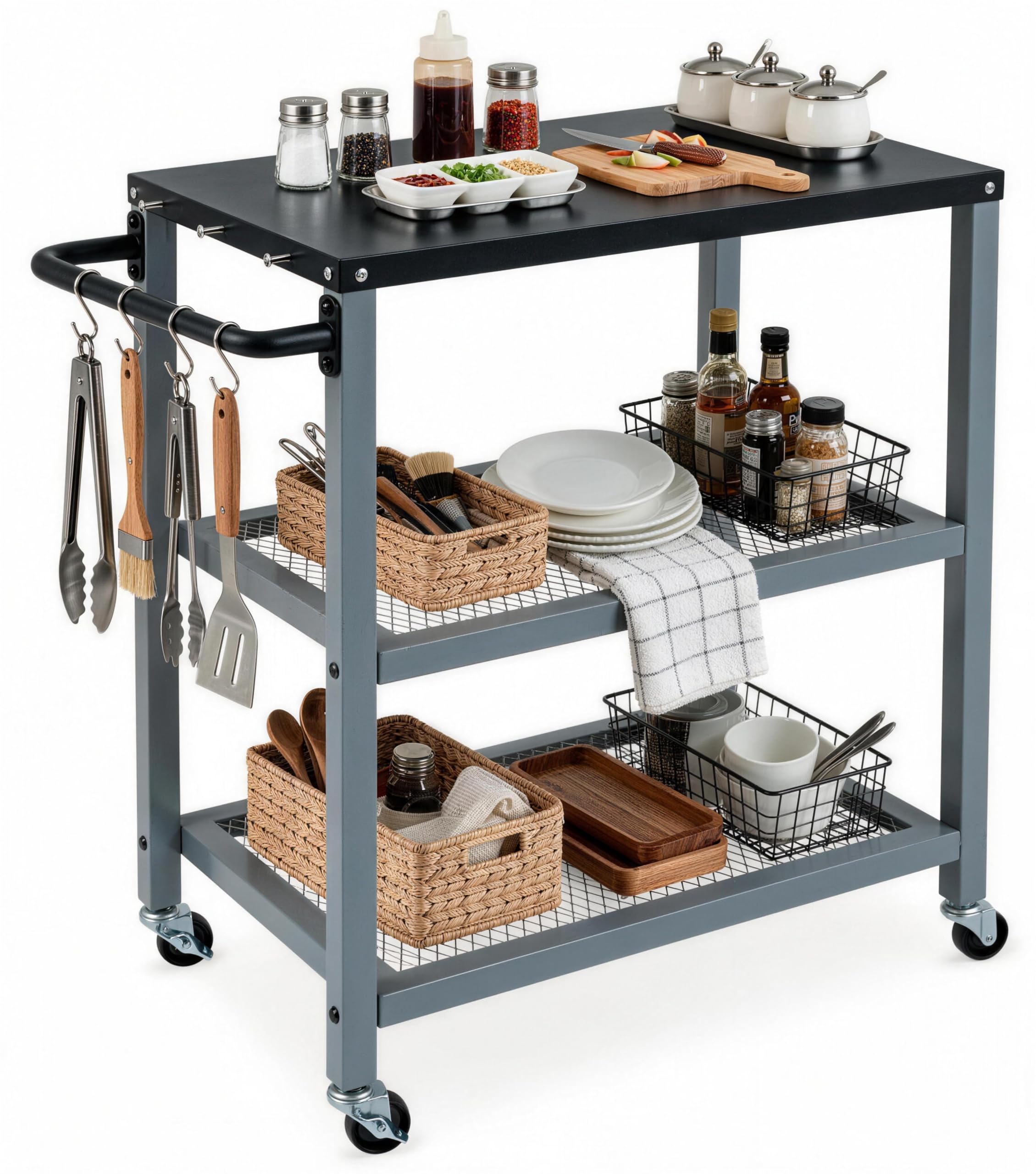 TANGZON Outdoor Grill Cart, BBQ Prep Table, Pizza Oven Trolley with Wheels — image 1