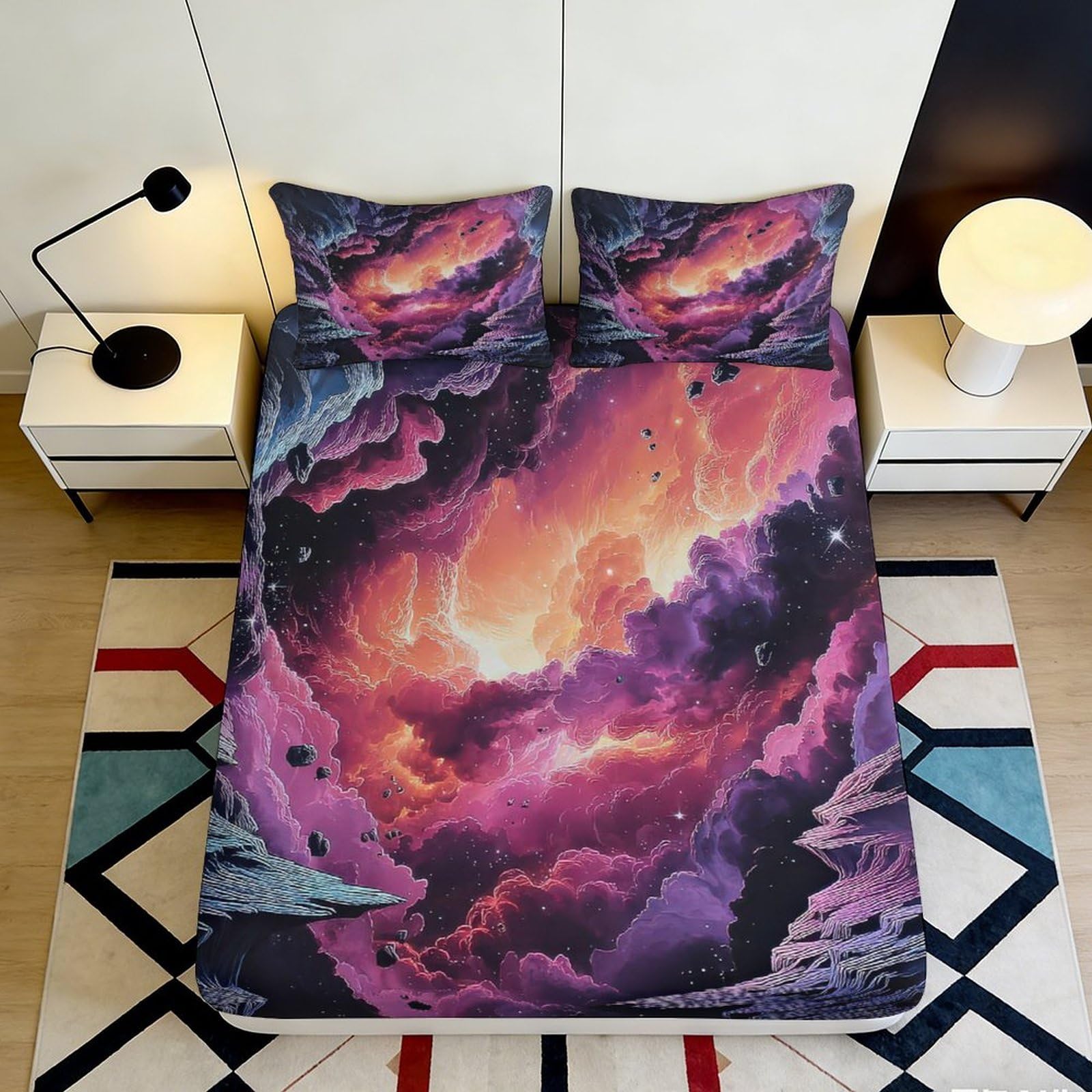 Pnayamiorkfel Style-2 3D Printed Fiery Galaxy Fitted Sheet Microfiber Soft Breathable Nebula Mattress Cover For Bedroom Decor Protector 90X200x25cm