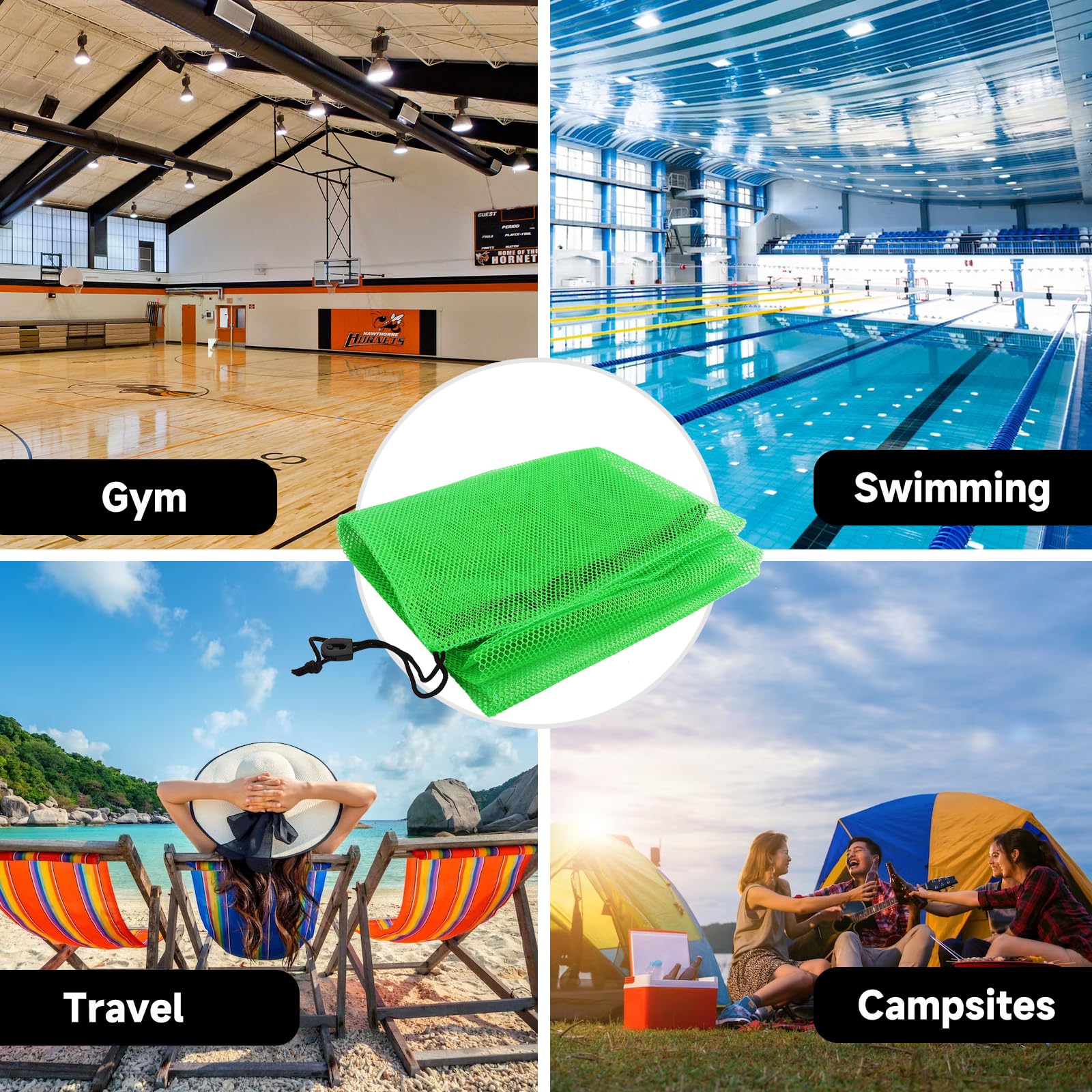 61 x 91,4 cm große Netztasche mit Kordelzug für Sportgeräte, Netz-Tragetasche mit Kordelverschluss für Fitnessstudio, Fußball, Basketball, Volleyball, Schwimmen (grün)
