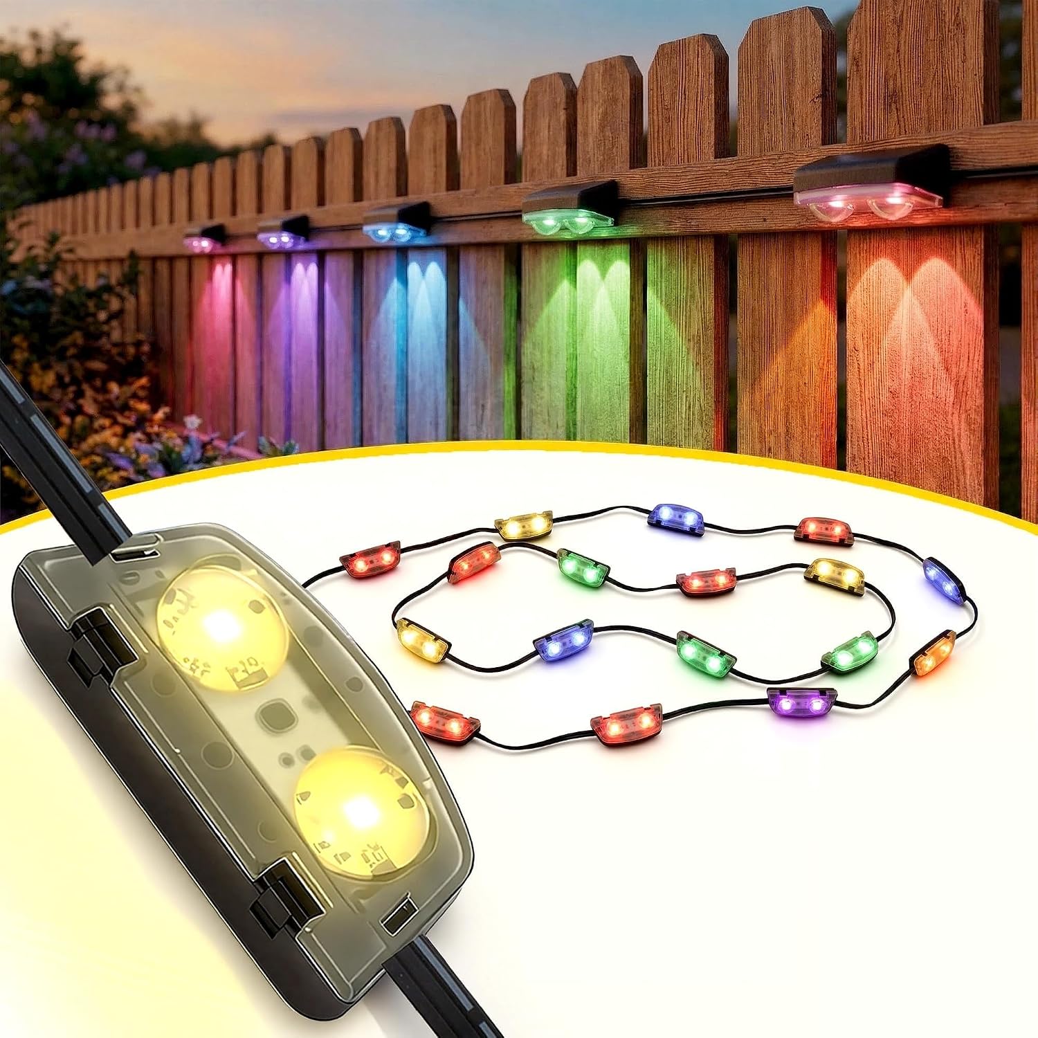 Bluetooth Fence Lights Outdoor Waterproof, Multi-Color Dreamcolor Patio Lights with APP Control, Plug-in High Brightness String Lights for Garden Yard, Weatherproof 15M 8-LEDs