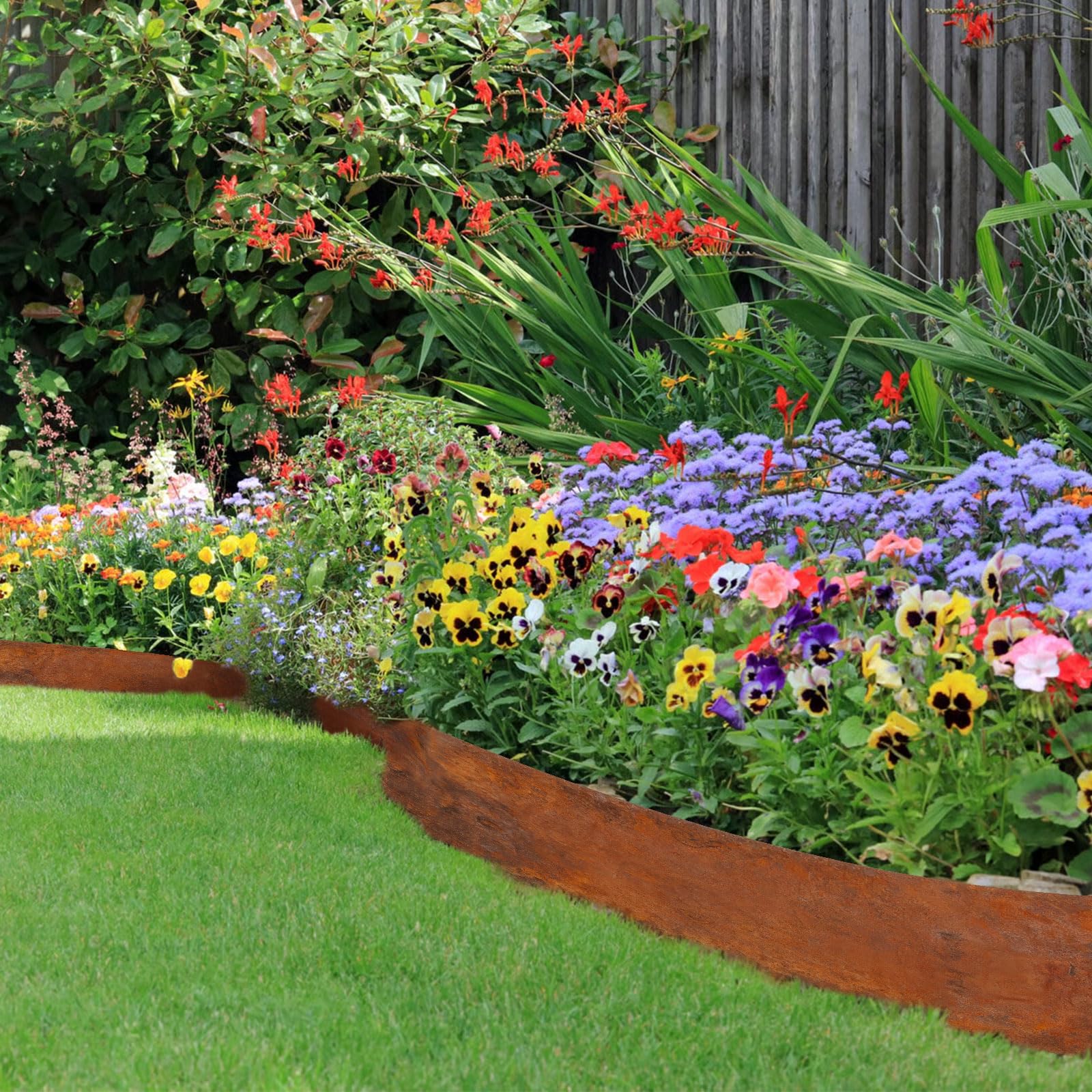 Krawędź trawnika ze stali Cortena, 10 m x 14 cm wysokości, krawędzie trawnika, stal Corten, elastyczne obramowanie rabatek, ruszt do zawężania grządek kwiatowych, ścieżek ogrodowych (10 m ×