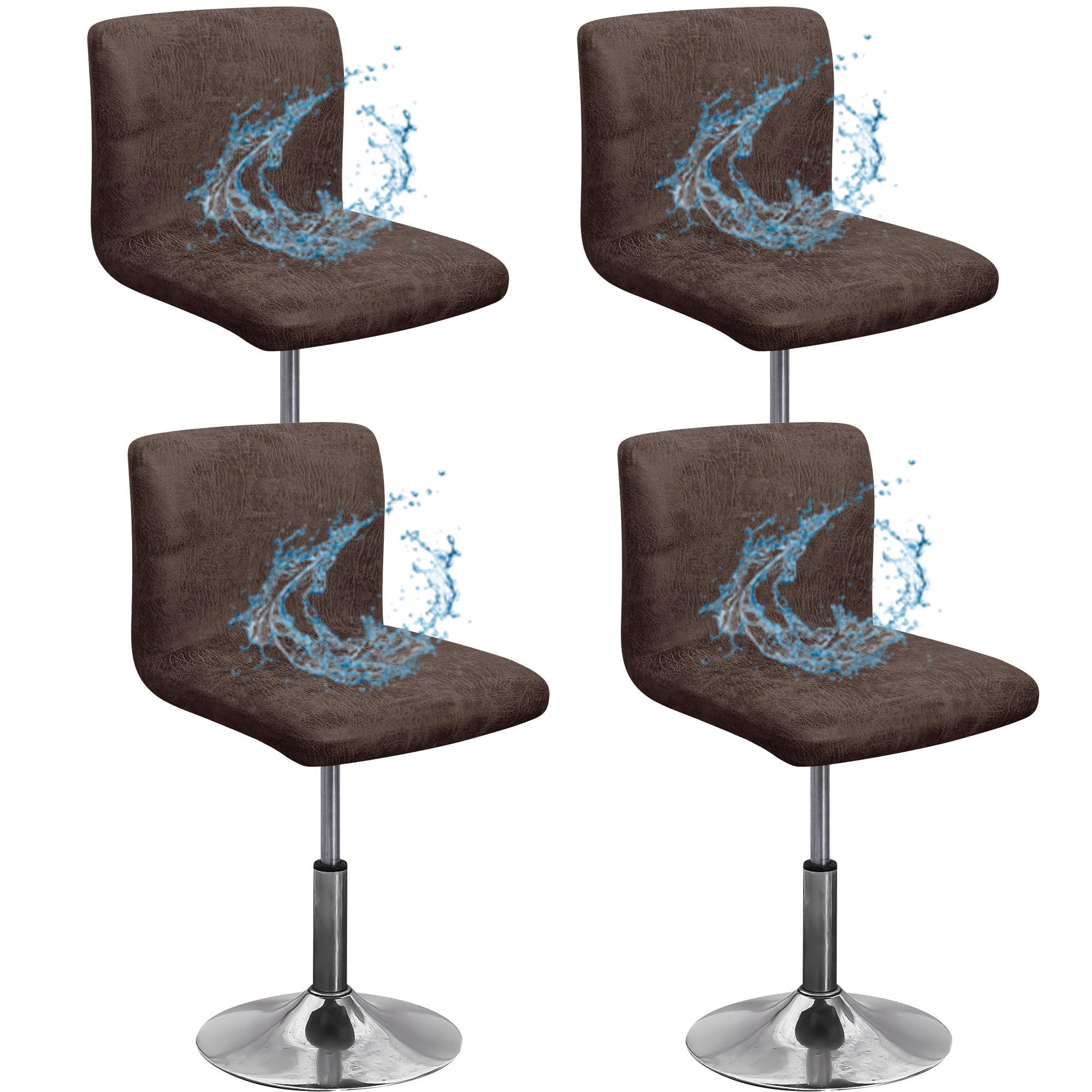 Résistant Housse Tabouret de Bar avec Dossier, Lot de 4 Extensible Faux Cuir Housse Chaise Bar Anti-Taches Lavable Housse de Chaise de Bar avec Bas élastique-café-Lot de 4