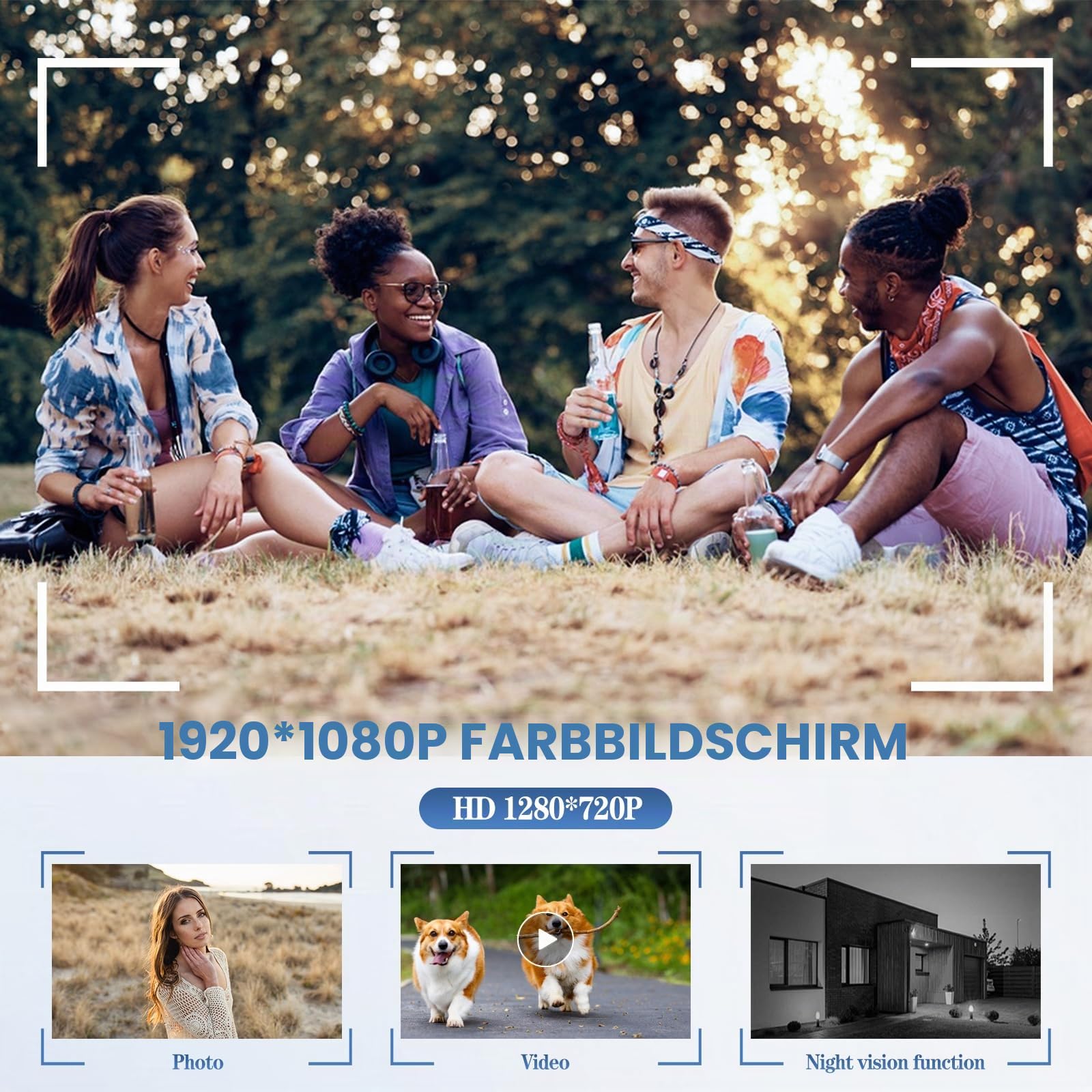 Mini Action Kamera 1080P HD Tragbare Vlogging Kamera mit 130°/F2.0 Weitwinkel Tragbare Camcorder mit Audio für Vlog, Reisen und Sport