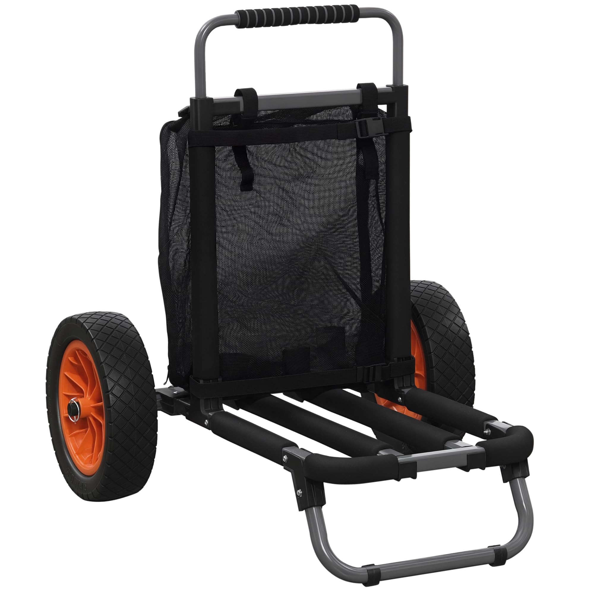 SPORTNOW Carro Playa Plegable, Carro Transporte con Grandes Ruedas de 30 cm para Todo Terreno, con Bolsillo de Malla y Mango Telescópica de Aluminio, para Jardín, Campaña, Compra, Carga 150 kg, Gris