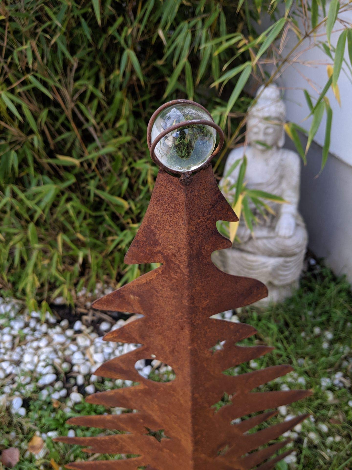 Garten-Weihnachtsdekoration Aus Edelrost Mit Glaskugel – Baum-Deko 115 Cm Hoch, Dunkelblau