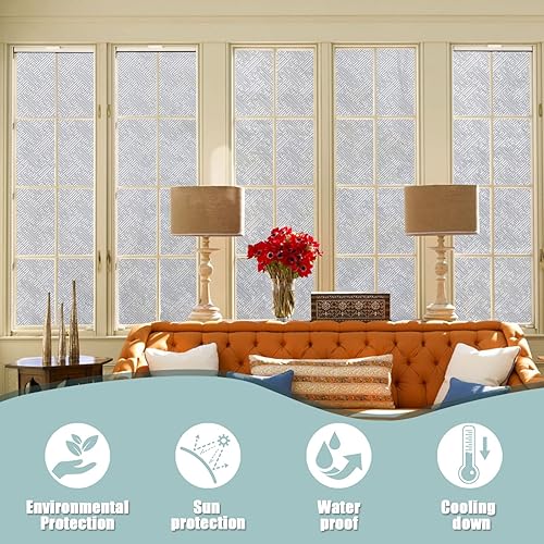 Miniatura 2 de Filmgoo Película de privacidad para ventana, esmerilada, no adhesiva, adherencia estática, extraíble, bloqueo solar UV, película decorativa para