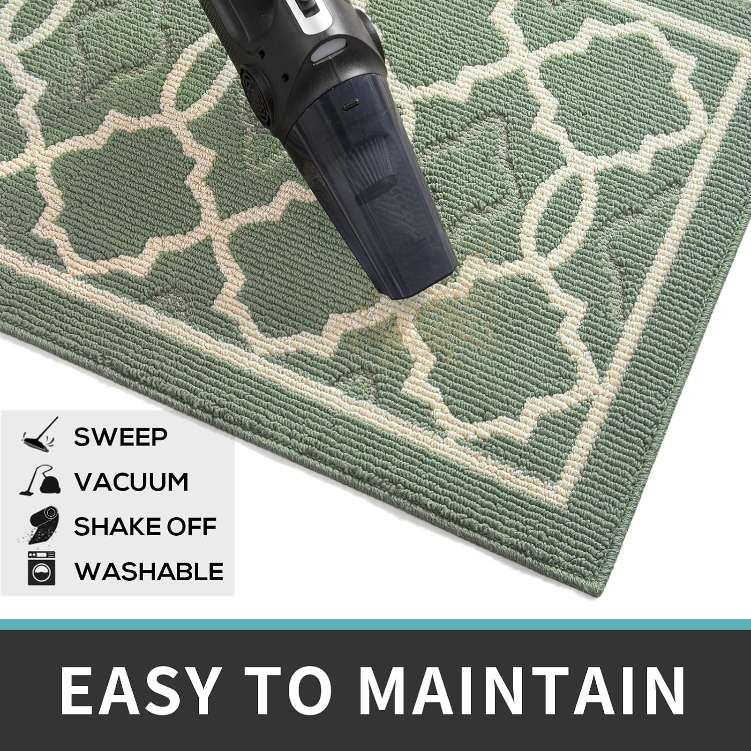 DEXI Indoor Door Mat, 48"x32" Non-Slip Low-Profile Entrance Rug, Absorbent Machine Washable Front Doormats for Back Door, High Traffic Areas, Green