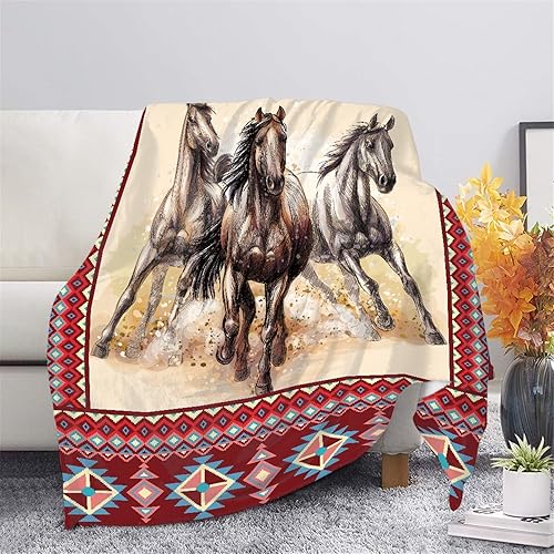 CLOHOMIN Manta de animales de caballo nativo americano para cama, sofá, viajes, azteca, navajo, silla de montar del suroeste, manta de felpa de