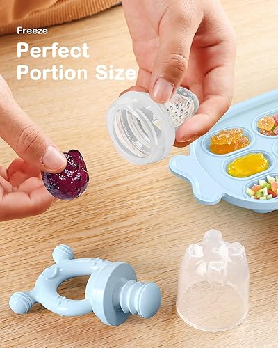 Miniatura 6 de Comedero de frutas de silicona para bebés con bandeja para congelador, mordedores para bebés, moldes para paletas de leche materna para aliviar la