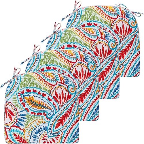 JMGBird Juego de 2 cojines para sillas de exterior, cojines de patio de 16 x 17 pulgadas de ancho con lazos, almohadillas para sillas de exterior