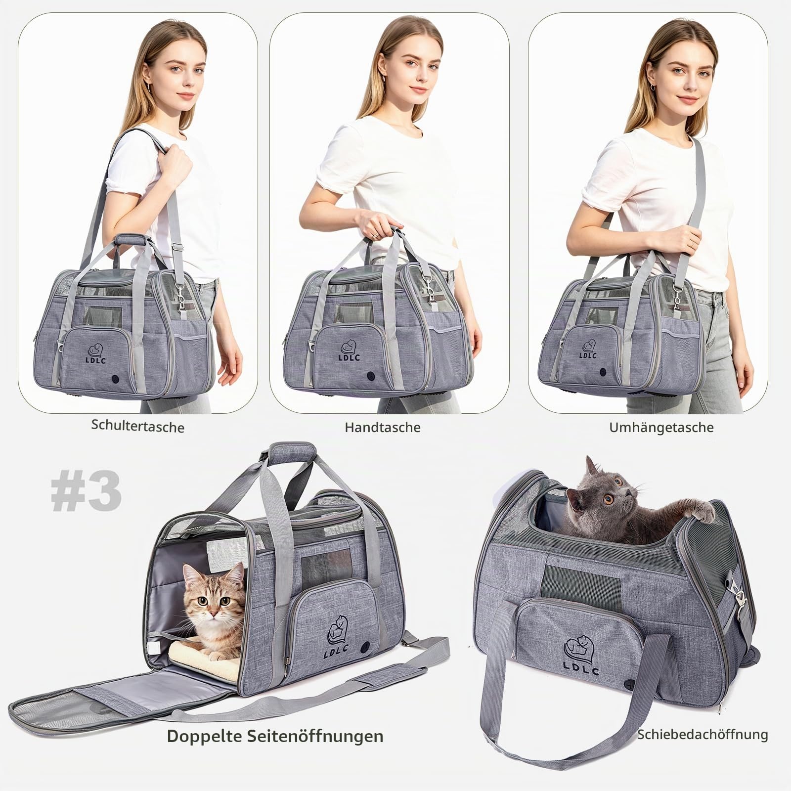 PETCUTE Hundetransportbox,Atmungsaktive Katzen Tragetasche Katze transportbox Tragetaschen mit Weicher Matratze, Stoff Oxford Haustiertragetasche mit Schultergurt,Airline Zugelassen Schwarz