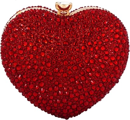 Hoce Cute Heart Shape Evening Bag Mini Rhinestone Wedding Party Shoulder Handbag Purse for Women